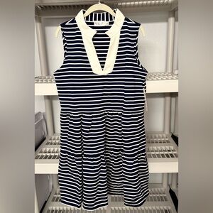 NWT ELIZA J Womens V Neck Striped Sleeveless Tiered Dress‎ Navy and White Size L